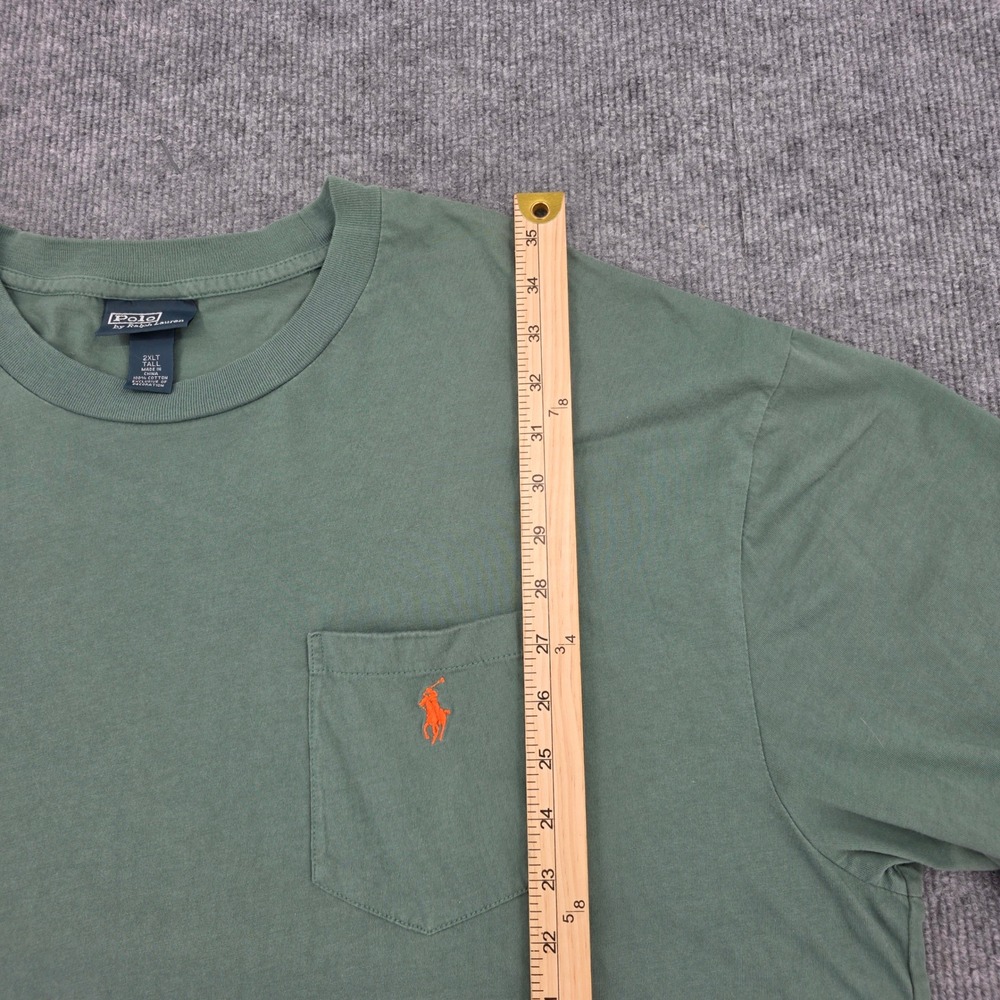 Polo Ralph Lauren Mens 2XLT Sage Green Pocket T-Shirt Orange Pony Logo Cotton - Picture 4 of 6